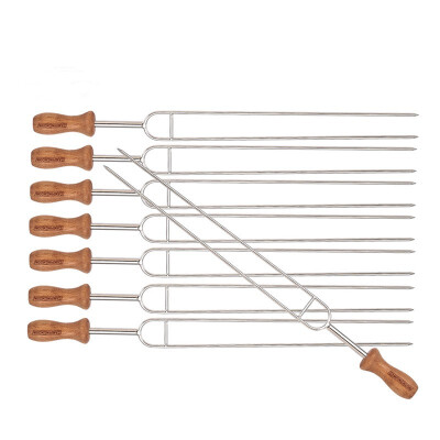 

8 pcsset Camping BBQ Forks Stainless Steel U-Shape Barbecue Needles with Wooden Handle BBQ Accessories