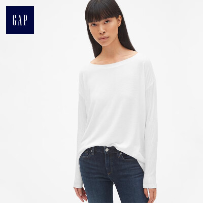 

GAP flagship store womens long-sleeved round neck inside T-shirt 400584 autumn&winter wear womens solid color bottoming shirt white color L