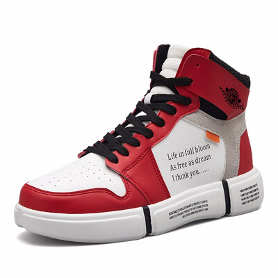 

Trend 2018 Mens Shoes Black High Top Lace-up Autumn Winter Casual Shoes For Men Boys Sneakers red white skateboarding shoes