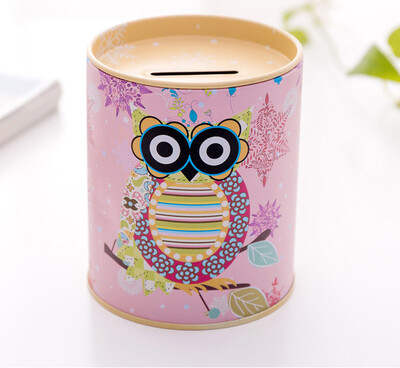 

Retro owl cylinder storage tank creative tinplate cash box