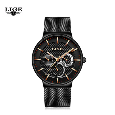 

LIGE LG9836 Men Creative Luminous Dial Stainless Steel Strap Business Quartz Watch
