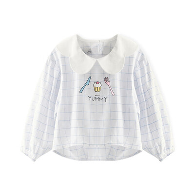 

Cicie self-employed childrens clothing girls shirts petal collar plaid shirts head girls childrens shirts C91034 blue 11052A