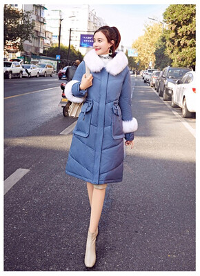 

Mid-length down jacket winter fashion loose white duck down large fur collar coat 90308