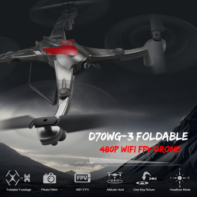 

YDJIA D70WG-2 720P Wifi FPV Foldable Selfie Drone Altitude Hold G-sensor Headless One Key Return RC Quadcopter RTF