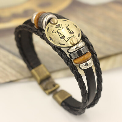 

12 Constellations Bracelet Fashion Jewelry Leather Bracelet Men Casual Personality Zodiac Signs Punk Bracelet
