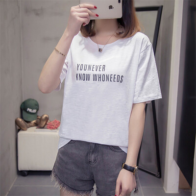 

JOY OF JOY Jingdong Womens 2019 Summer New Korean Summer Round Neck Slim Short Sleeve T-Shirt Female JWTD191470 White 2XL