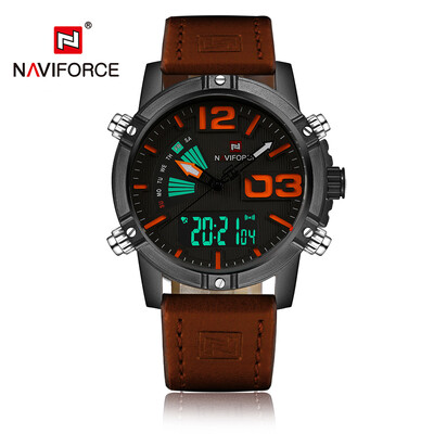 

NAVIFORCE New Dual Display Quartz Digital Men Sports Watch Leather Strap Backlight Water-Proof Man Casual Wristwatch Chrono Milita