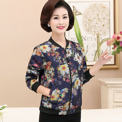 

Yu Zhaolin 2019 new middle&old aged womens autumn loose large size shirt mother loaded spring&autumn casual jacket YWMM191326 blue flower with green bottom flower