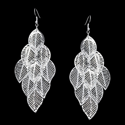 

Long Silver Leaf Earrings Hollow Silver Long Earrings for Women Fashion Jewelry Accessories Hanging Earrings