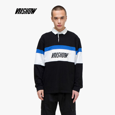 

Wei Xiu viishow 2019 spring new T-shirt male Korean version of the collar collar mens long-sleeved T-shirt printing student TC1216191 black L