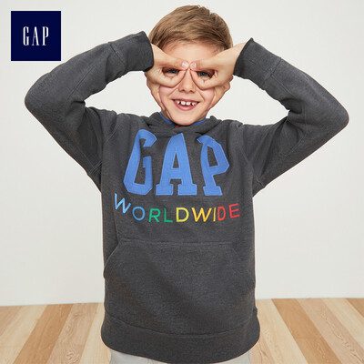 

GAP flagship store childrens clothing boy plus velvet hoodie sweater printed casual blouse 399987 carbon gray 110cm XS