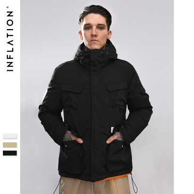 

2018 winter new tide brand solid color multi-pocket thick warm down jacket long hooded jacket