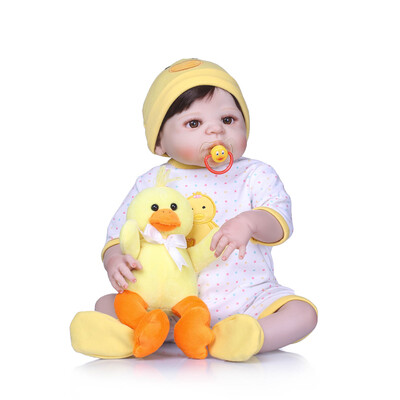 

Reborn Baby Girl Doll 22 inch Soft Full Silicone Vinyl Body Lifelike Toddler Doll Play House Bath Toy Gift for ages 3 With Pink