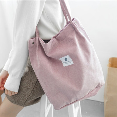 

Womens Girls High Capacity Foldable Corduroy Tote Bags Ladies Casual Shoulder Bag Students Reusable Durable Shopping Beach Bag