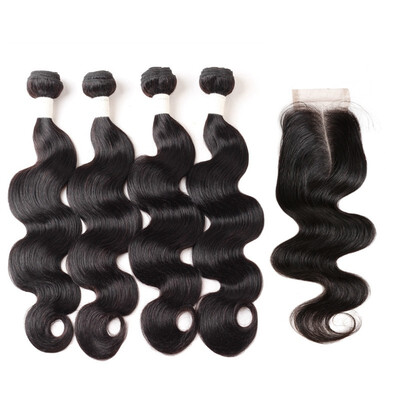 

Allove Remy Hair Brazilian Human Hair Weave Body Wave Hair 4pcs Bundles with Lace Closure Virgin Cheap Hair Extensions