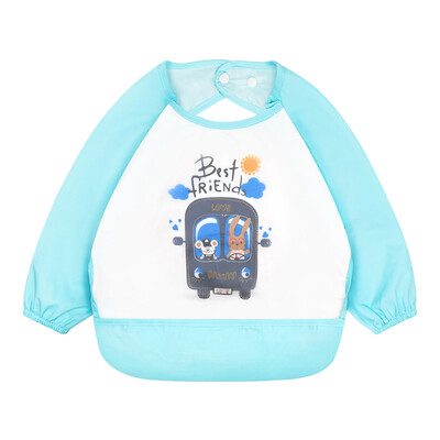 

Small Harlan children eat bib waterproof burqin bib mouth baby super soft anti-dressing baby food meal friendship bus M code 100cm suitable for 2-4 years old