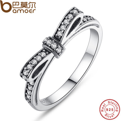 

BAMOER HOT SELL 925 Sterling Silver Sparkling Bow Knot Stackable Ring Micro Pave CZ for Women Christmas Gift Jewelry PA7104