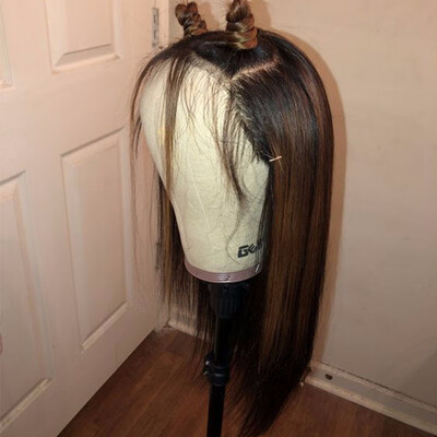 

Dark Blonde Ombre Straight Lace Front Brazilian Human Hair Wig For Black Women 130 Density Short Virgin Hair Wig Pre-Plucked