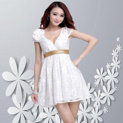 

New lace dress summer sexy night shop large size covered belly was thin hook flower hollow half sleeve princess dress A word skirt