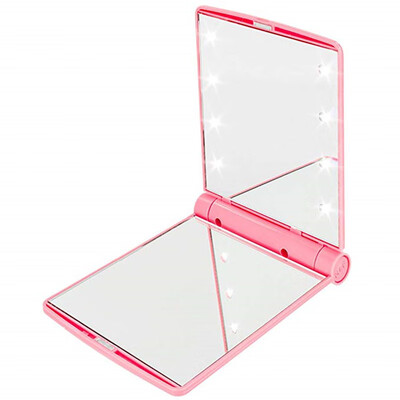 

Makeup Mirrors Cosmetic Hand Folding Portable Compact Pocket 8 LED Lights Lamps