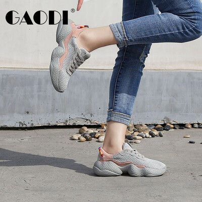 

Ms Gao Di Gao Di increased thick-bottomed round head with breathable flying woven mesh noodle casual sports shoes female gray 35