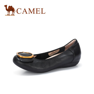 

Camel CAMEL ladies casual commuter leather square buckle round head single shoes A91521632 black 35