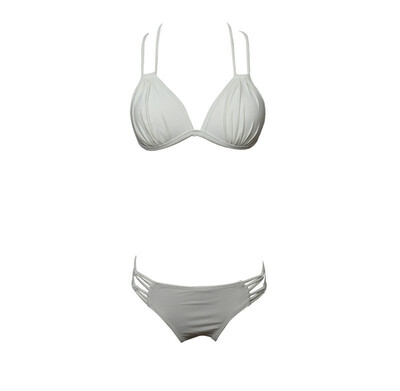 

Womens Nylon Pleated Solid Color Bikini Sexy Split Swimsuit