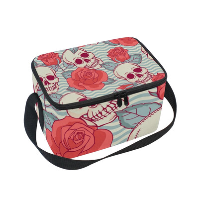 

Lunch Box Insulated Lunch Bag Large Cooler Skulls And Roses Tote Bagfor Kids Men Women