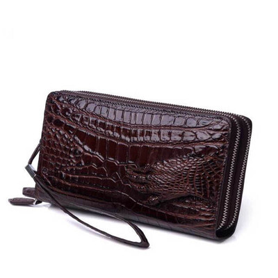 

SUWERER 2019 New cowhide men genuine leather bags Embossed Crocodile pattern Double zipper Fashion luxury clutch bag men wallets