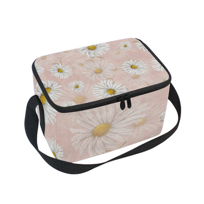 

ALAZA Insulated Lunch Box Chamomile Pattern Pink Lunch Bag for Men Women Portable Tote Bag Cooler Bag