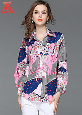 

S M L XL office new autumn 2018 women blouse shirt long sleeve purple floral vintage print office lady top