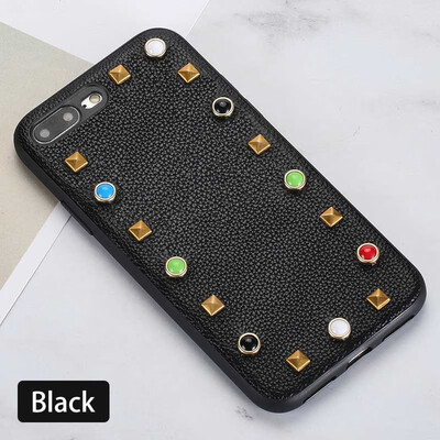 

Leather phone case iPhone5 6 7 8s plus protective shell small lychee rivet all-inclusive for x xs max xr phone case