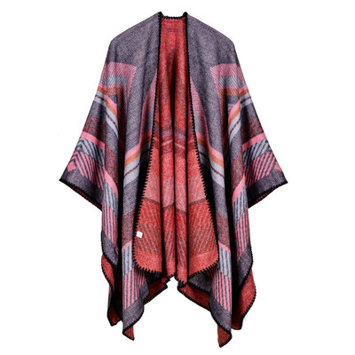 

Women Poncho Scarf Cardigan Sweater Geometrical Striped Warm Cape Shawl Long Scarves Pashmina Outwear