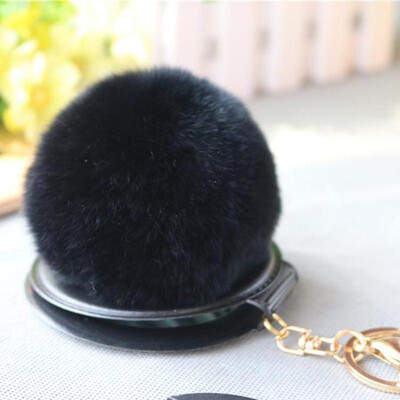

8cm Soft Pom-pom Keychain Folding For Mini Makeup Mirror Creative Keychain Fashion Trend Accessories For Girl