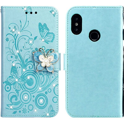 

MOONCASE Millet Mi A2 Lite Red Rice 6 Pro Butterfly Rhinestone Embossed Leather Case - Green
