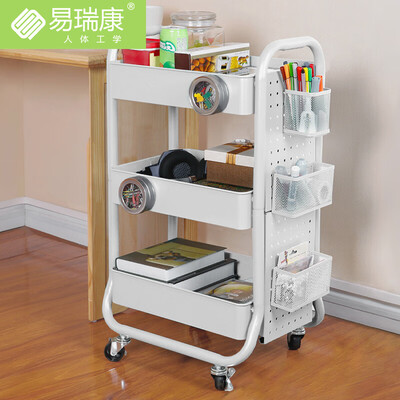 

Yiruikang racks removable storage carts kitchen dining room bathroom study living room floor storage storage lockable pulley with pen holder pendant three-tier rack white