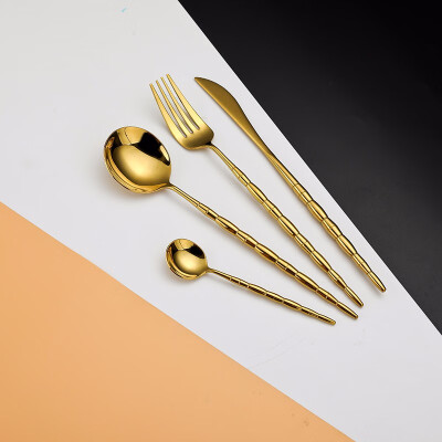 

STRUST 4pc set 304 stainless steel European luxury flatware gold plated cutlery knife spoon