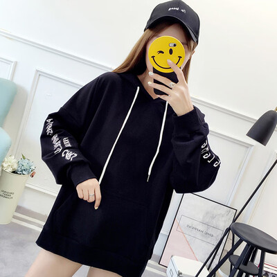 

City Plus CityPLUS 2019 loose large size shirt thin section letter embroidery hooded pullover sweater female CWWY191216 black