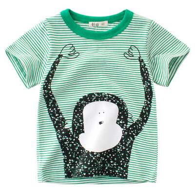 

Boy Short Sleeve Cotton T-Shirt Round Neck Tops Summer Kids Clothes Cartoon Monkey Printing Stirpe Shirt Tee 140