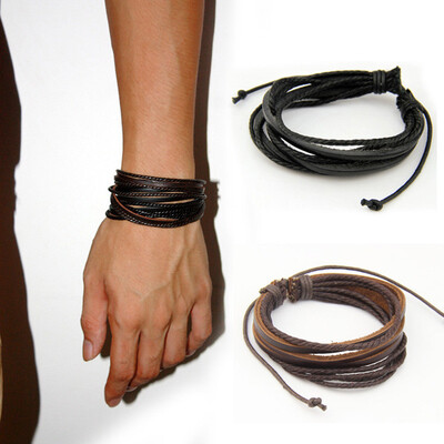

HOT Leather Bracelets & Bangles for Men&Women Black&Brown Braided Rope Fashion Man Jewelry 2pcs PI0246