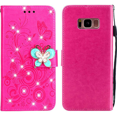 

MOONCASE Samsung Galaxy S8 Butterfly Rhinestone Embossed Leather Case - Red