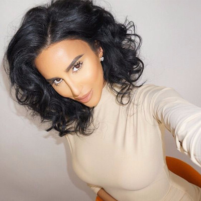 

Short Wavy Human Hair Lace Front Bob Wig 150 Density Remy Virgin Hair Pre-Plucked Bob Lace Wig Wave For Black Girl With Baby Hair