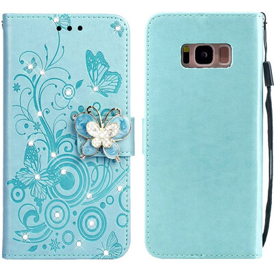 

MOONCASE Samsung Galaxy S8 Butterfly Rhinestone Embossed Leather Case - Green