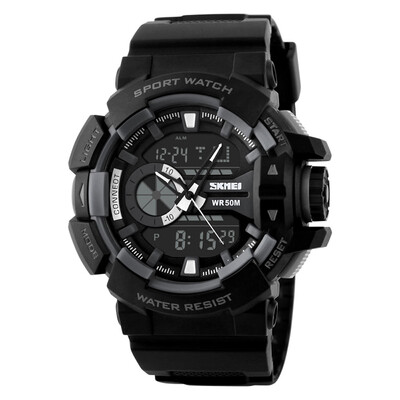 

SKMEI Brand Fashion Hiking Sports Electronic Watch for Schoolboy PU Leather Watch 50M Waterproof Quartz Digital Movement Dual Time
