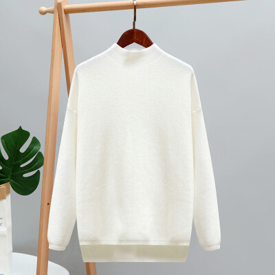 

loose style half-high collar split thick sweater spring winter solid color