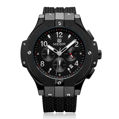 

MEGIR Chronograph Sport Watch Men Quartz Clock Silicone Strap Wristwatch
