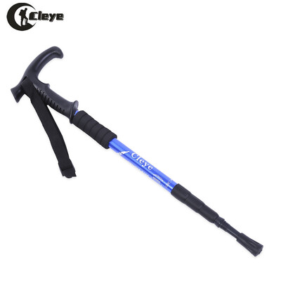 

CLEYE 4 Joint Anti-shock Folding Trekking Climbing T-handle Alpenstock Pole Crutch