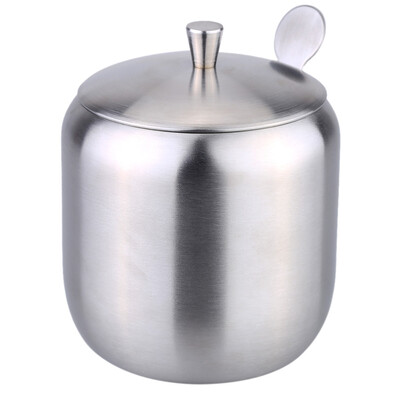 

Stainless Steel Drum Shaped Cruet Seasoning Pot Sugar Coffee Can Container with Spoon Kitchen Tool