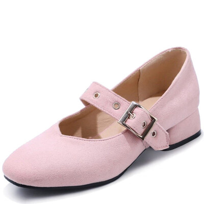 

IDIFU Womens Fashion Faux Suede Square Toe Buckle Strap Low Block Heel Mary Jane Pumps Shoes