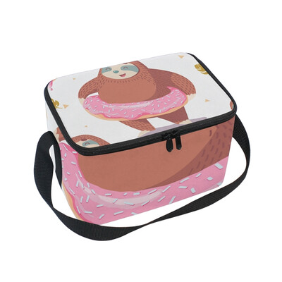 

ALAZA Lunch Box Insulated Lunch Bag Large Cooler Sloth Donut And Tropical Leaves Tote Bag